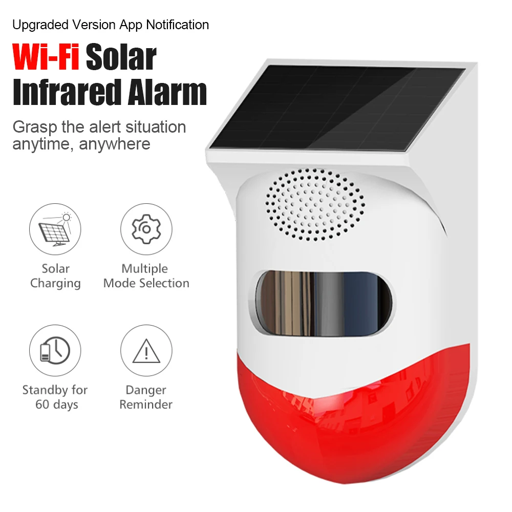 

Tuya Wifi Solar Strobe Light Motion Sensor Smart Outdoor Wireless Alarm Detector Waterproof 433MHz Remote Control Siren