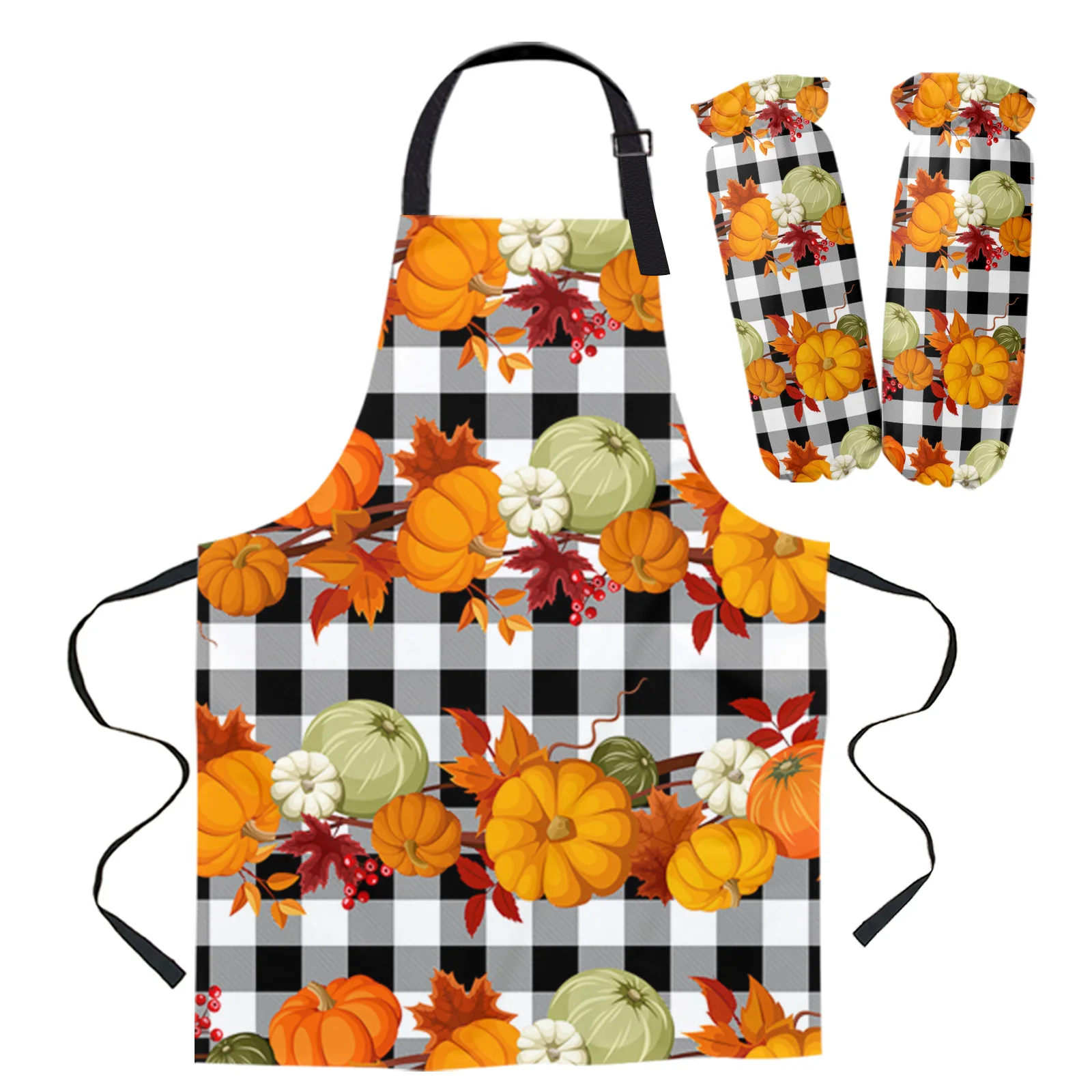 

Фартук в черную клетку с тыквой на День Благодарения, кухонные принадлежности для выпечки, фартуки для женщин, аксессуары