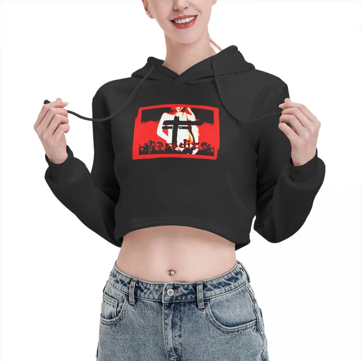 

Open navel Cat Ear Hoodie Sweater INDOCHINE BAND(1) Hooded rope Funny Novelty sexy Print R145 Hoodie