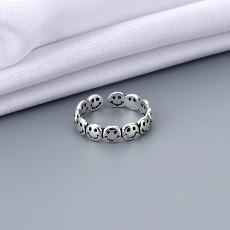 

Happy Smiling Face Open Rings for Women Vintage Ancient Punk Hip Hop Adjustable Ring Fashion Jewelry Best Gifts