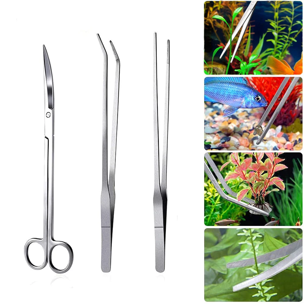 

3Pcs/Set Aquarium Aquascaping Tool Kit Stainless Steel Tweezers Scissors Fish Tank Cleaning Tools Aquatic Plants Starter