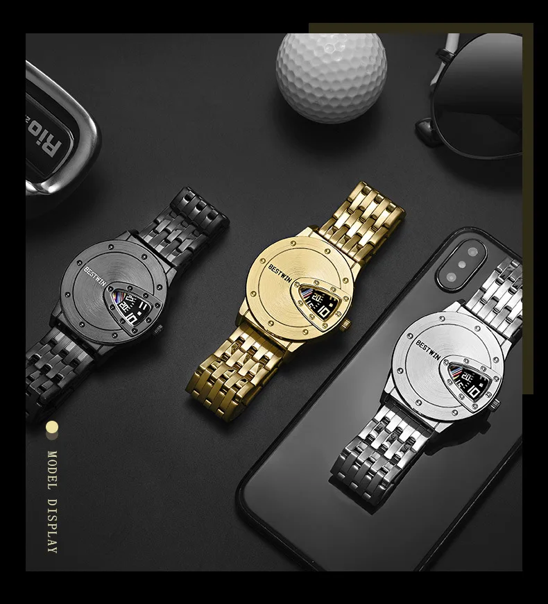

BESTWIN Men's Watch Casual Steel Band Black Technology Watch Black Waterproof Quartz Watches Luxury Fashion Trend Sports