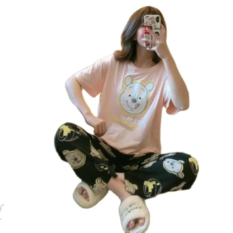 Plus Size Disney Anime The Lion King Simba Cool Summer Sets Womens Outfits Loungewear Winnie the Pooh Nightwear Pyjama Ensembles