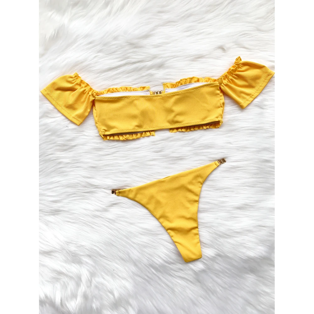 

Short Sleeve Bandeau Bikini 2021 Sexy Swimwear Women Swimsuit Female Chain Bikini Set Bather Bathing Suit Summer Beach Wear Swim