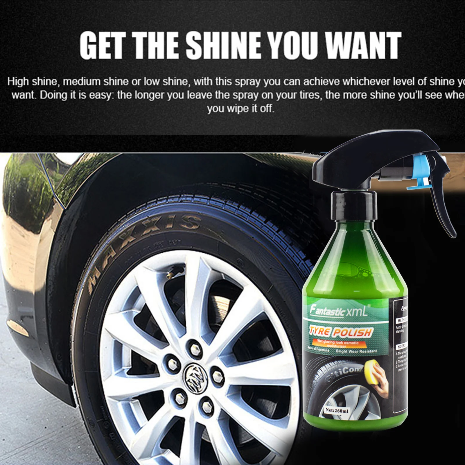 

260ml Car Tyre Shine Polish Wax Plastic Retreading Agent Auto Tire Shiny Polishing Spray Wax Coating Care Brightener Agent