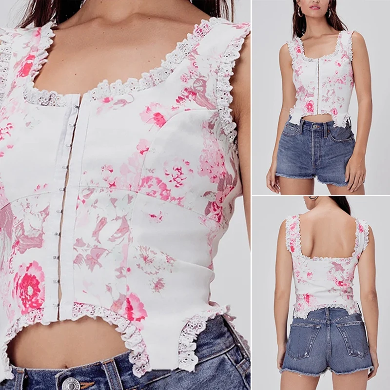 

Женский модный сексуальный розовый жилет для пупка с ушками из цветов