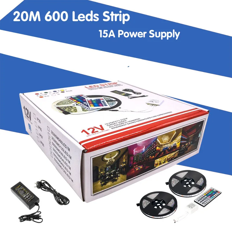 12v Led Rgb Strips 20m 600 Leds Waterproof Smd 5050 24 44 Keys Remote Control Home Garden Industrial Decro Low Price | Лампы и