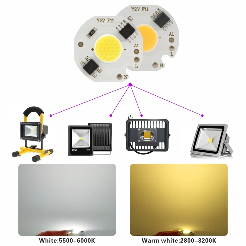 10 шт./лот Мини светодиодный чип COB 220 В 3 Вт 5 7 9 Smart IC нет необходимости в драйвере