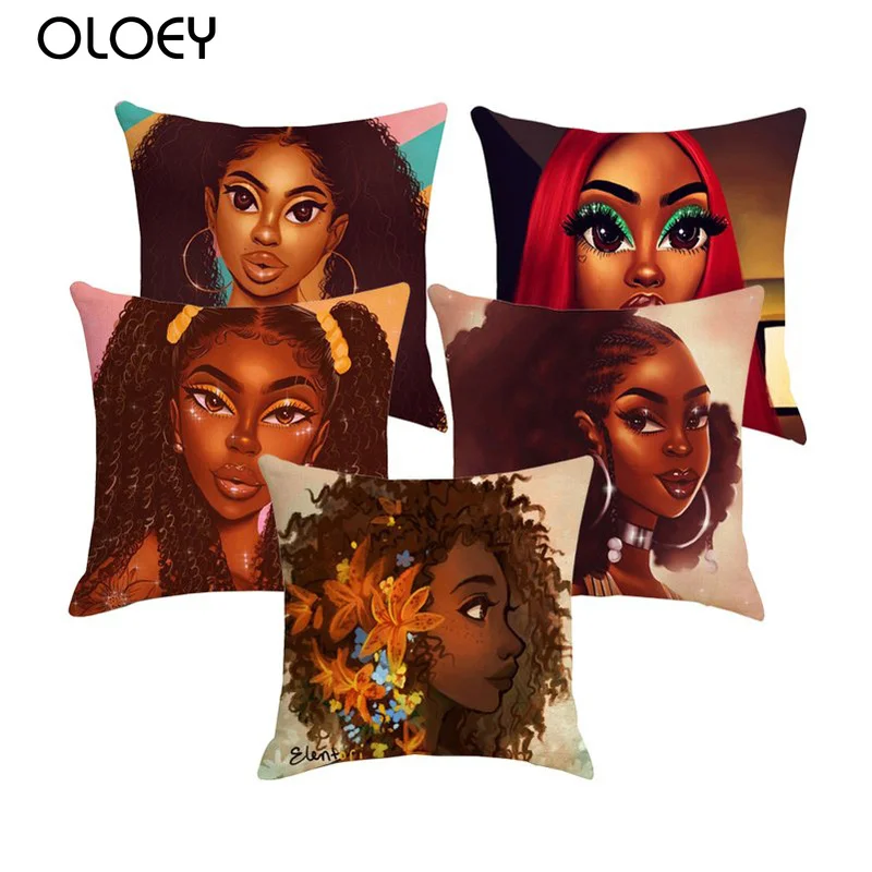 

African Girl Linen Soft Cushion Cover, 45x45cm, Home Bedroom Office Decoration Cushion Cover, Hotel Decoration Cushion Cover ..
