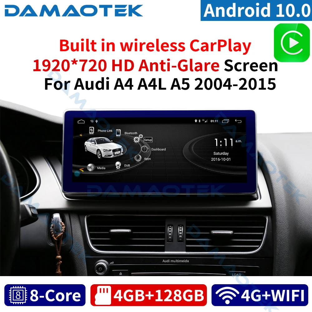 

Мультимедийная система DamaoTek, Android 10,0, 10,25 дюйма, для Audi A4, A4L, A5, 2005-2015