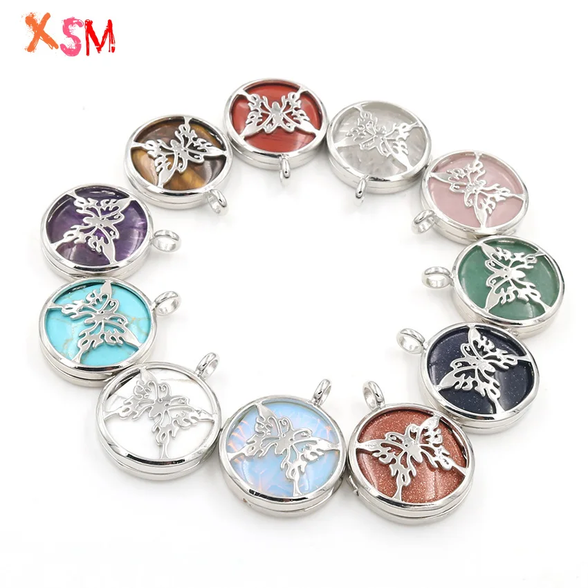 

XSM полые плоские Большие Подвески в форме бабочки насекомых для ожерелья натуральный камень розовый кварц унисекс простой дизайн рейки юве...