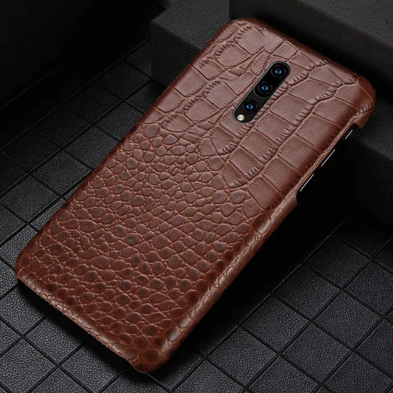 Чехол из натуральной кожи в деловом стиле для One plus 7, чехол 7 Pro с текстурой крокодила, противоударный чехол для телефона One plus 6 6T 5 5T coque - Цвет: coffee