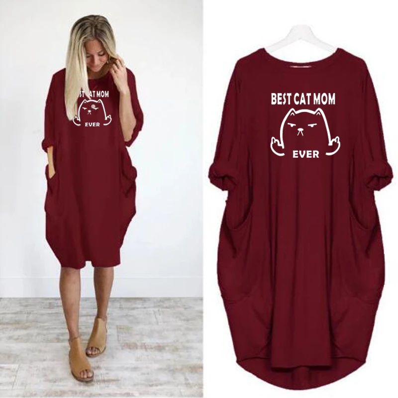 2020 модная футболка для женщин с карманом Лучший Кот мама когда либо печать Топы