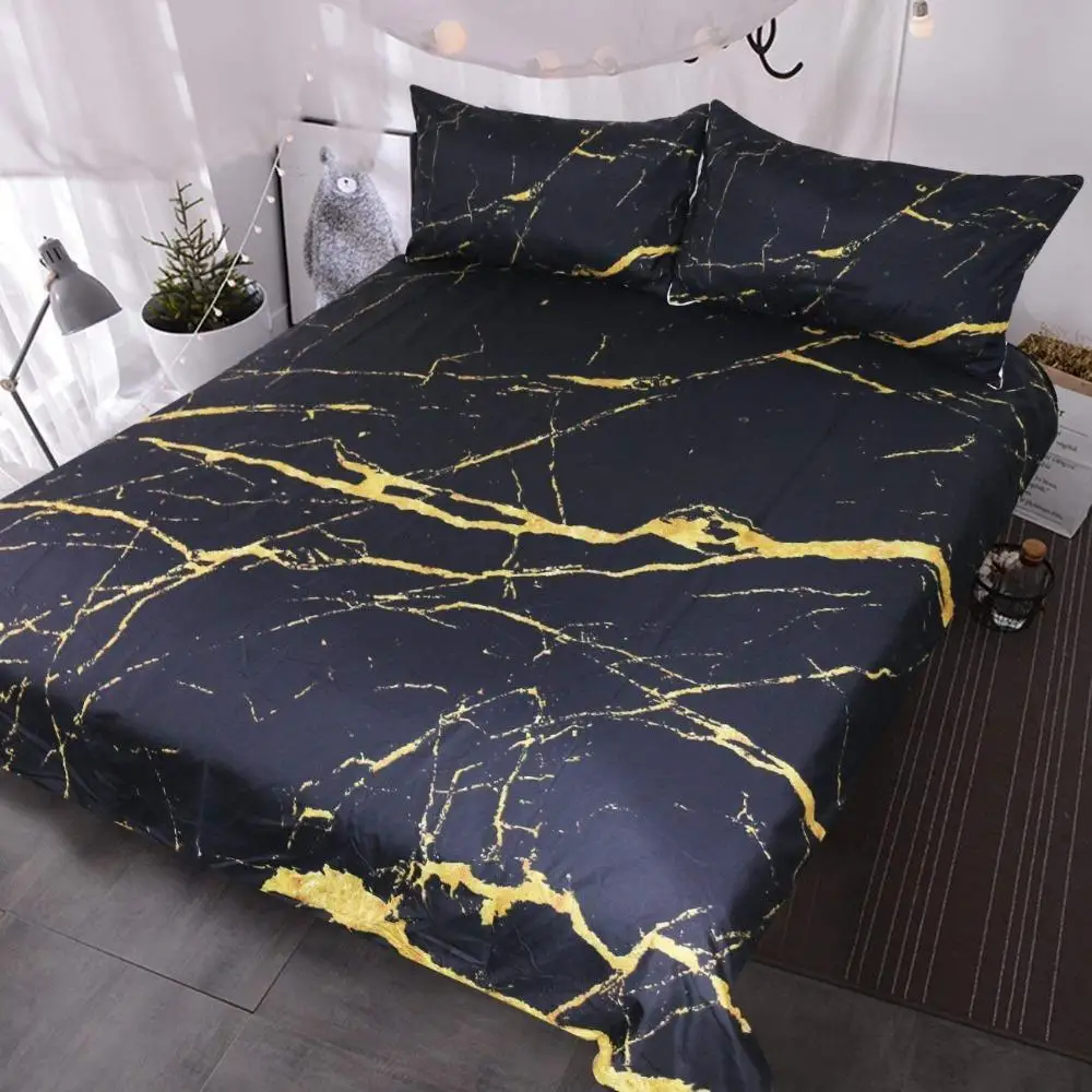 

25 Marble Duvet Cover Modern Faux Gold Glitter Black Marble Stone Bedding 3 Pieces Trendy Duvet Cover Set