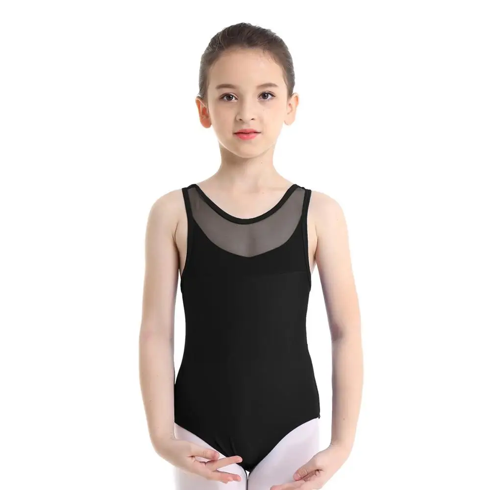 Kids Girls Gymnastics Swimsuit for Dancing Mesh Tutu Dancewear Splice Criss-cross Cutout Back Ballet Dance Leotard Bodysuit | Спорт и