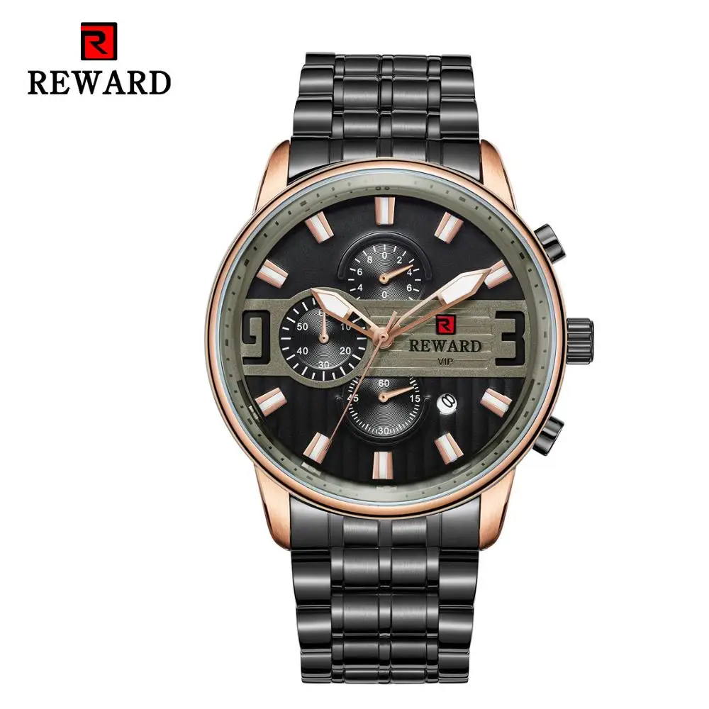 

REWARD Quartz Watches for Men Waterproof Stainless Steel Complete Calendar Relogio Masculino Army Green Sport Military Watch