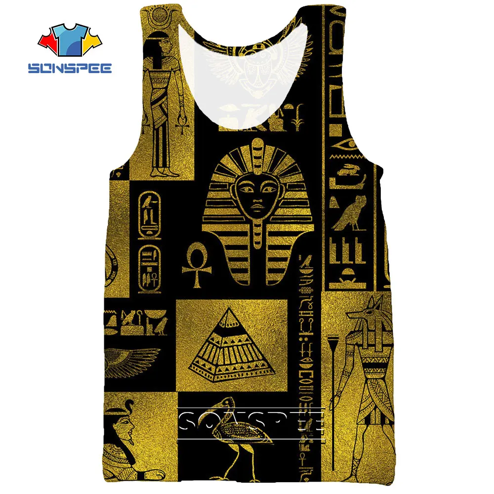 

SONSPEE 3D Print Ancient Egyptian Pharaoh Mural Egypt Men's Tank Top Cool Casual Fitness Bodybuilding Gym Muscle Sleeveless Vest