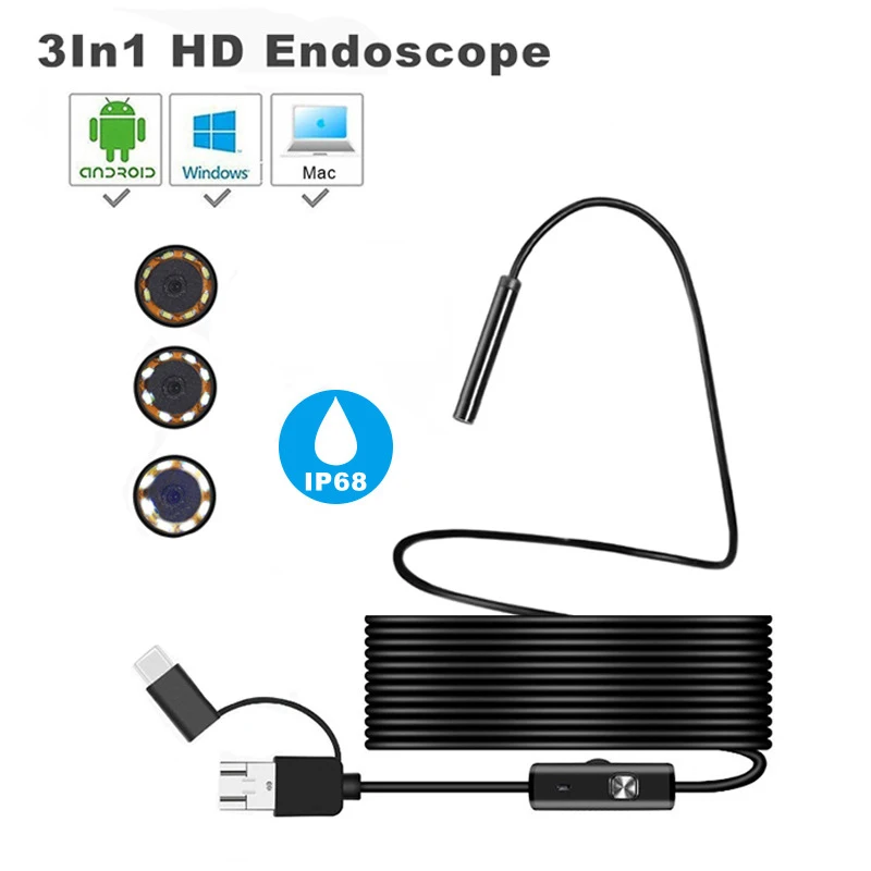 

1M/2M/3.5M/5M/10M Portable Waterproof 360 Camera 8mm Endoscope for PC Computer Type-C USB Mini Action Camera for Xiaomi Phone