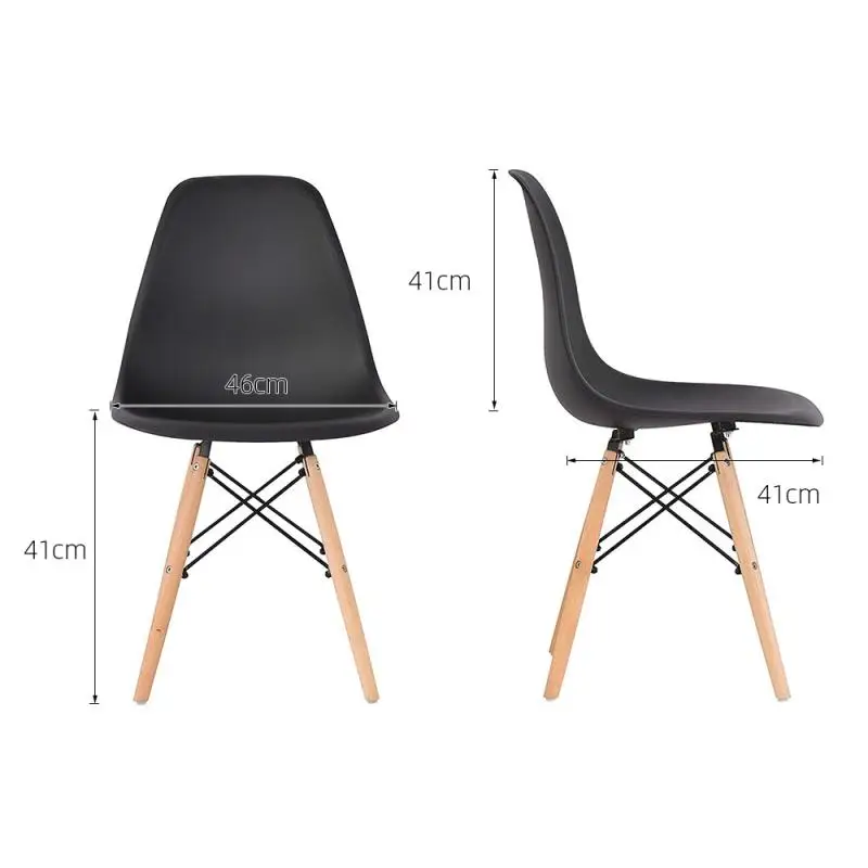 

A Set Of 6 Chairs White Iron Wire Wooden Feet PP Stool Surface Lounge Chair Detachable Living Room Kitchen Office Chair HWC