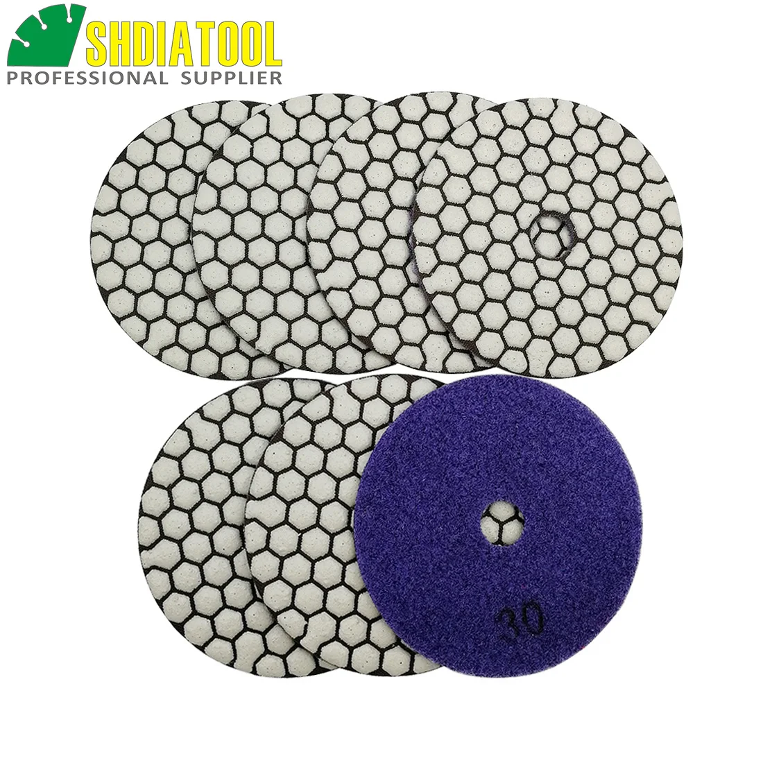 SHDIATOOL 7pcs  Diameter 4inch/100mm #30 Diamond Resin Bond Dry Polishing Pads For Granite Marble Ceramic Sanding Disc