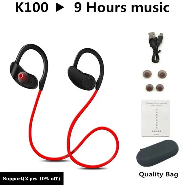 Спортивные Bluetooth наушники, беспроводные наушники, стерео гарнитура, наушник, Bluetooth наушники, HiFI, басы, свободные руки с микрофоном для ios - Цвет: K100 Red