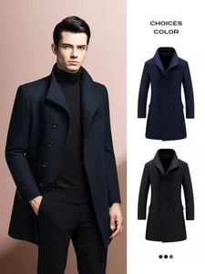 Новинка 2021, Элегантное длинное зимнее шерстяное пальто, высококачественное приталенное мужское пальто, длинное зимнее пальто для мужчин