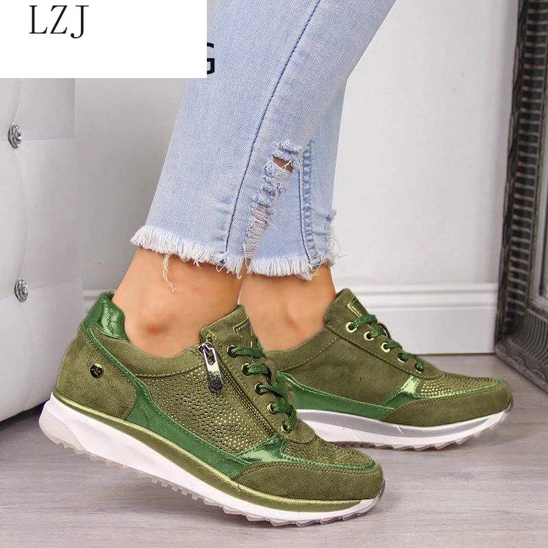 

Women Casual Shoes 2020 New Fashion Wedge Flat Shoes Zipper Lace Up Comfortable Ladies Sneakers Female Vulcanized Shoes