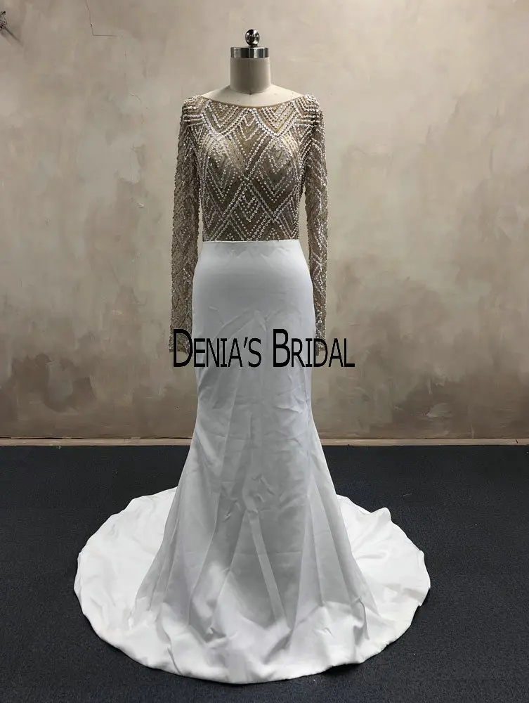 Vestidos De Fiesta De Noche белое торжественное платье женское элегантное с длинными рукавами