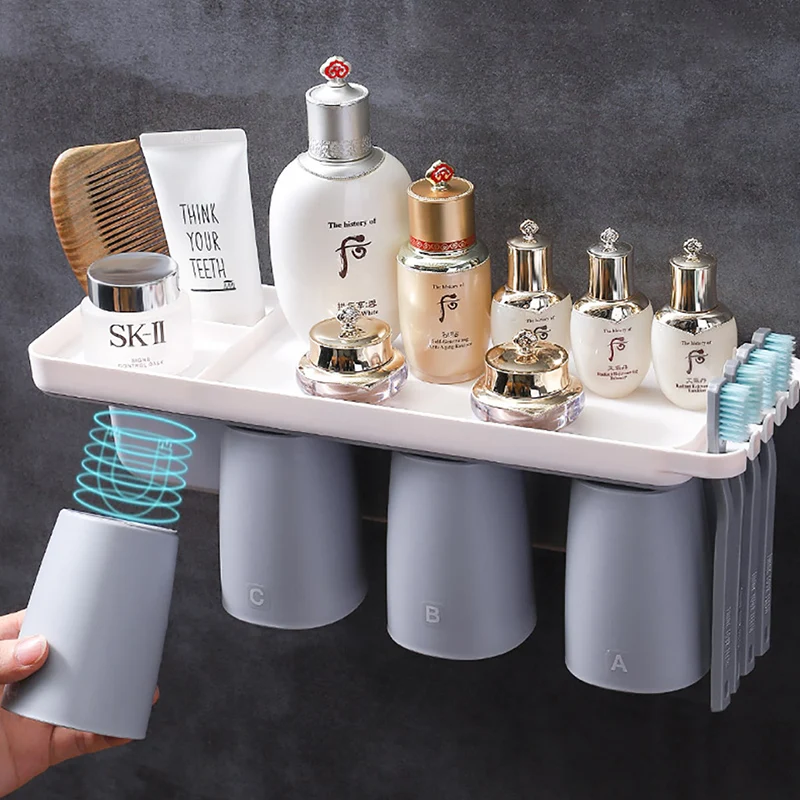 

Магнитная Адсорбция перевернутый держатель зубной щетки с чашкой настенное крепление Косметика зубная паста ванная комната хранения аксе...