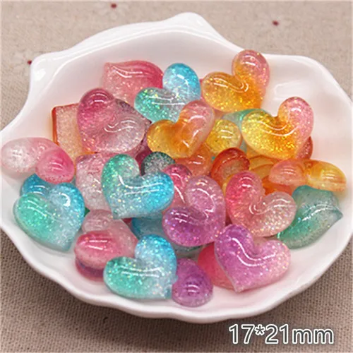 1heart 20pcs 20 шт новые смолы блеск градиент сердце/звезда/лук/корона/вишня/Seashell Кабошоны украшения Шарм основы для заколок для волос деко - Цвет: 1heart 20pcs