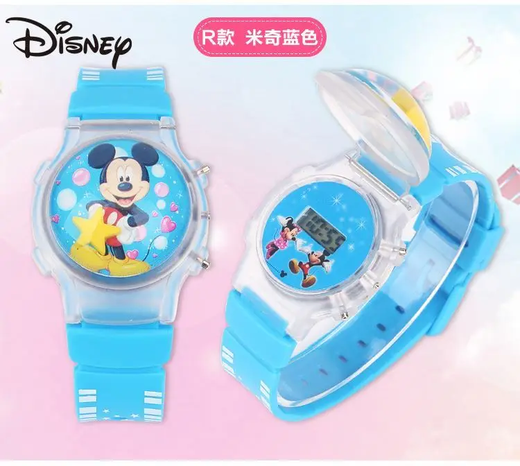 Disney Mickey Minnie Cartoon Glow-in-the-dark Kids Silicone Strap cute glitter Music watch for children's birthday gifts |