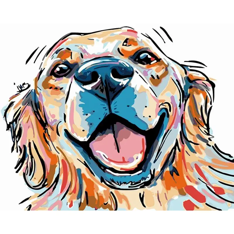 

Счастливая DIY Краски по номерам Золотой собака масло Краски ing по Животные номером на холсте, подарок ручной работы, способный преодолевать ...
