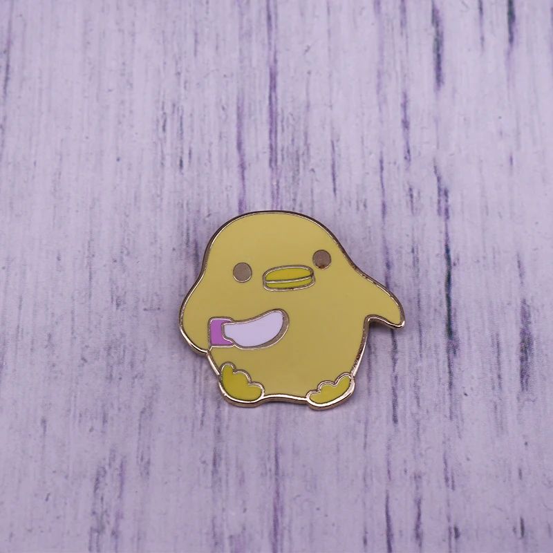 Lovely Anime Duck With Knife Memes Pin Cute Cartoon Brooch For Lapel Coat Scarf Sweater Badge