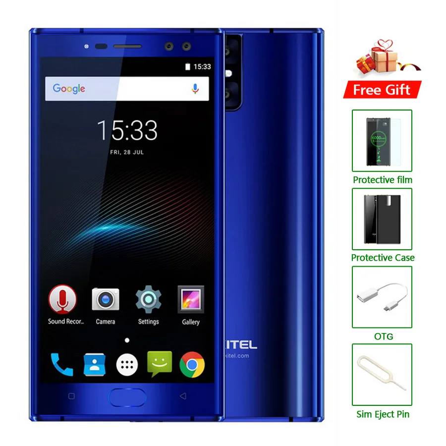 Blue Мобильный телефон Oukitel K3 MT6750T, четыре ядра, 4 Гб ОЗУ, 64 Гб ПЗУ, 5,5 дюймов, FHD 1920x1080, 13 МП, четыре камеры, отпечаток пальца, 6000 мАч - Цвет: Blue