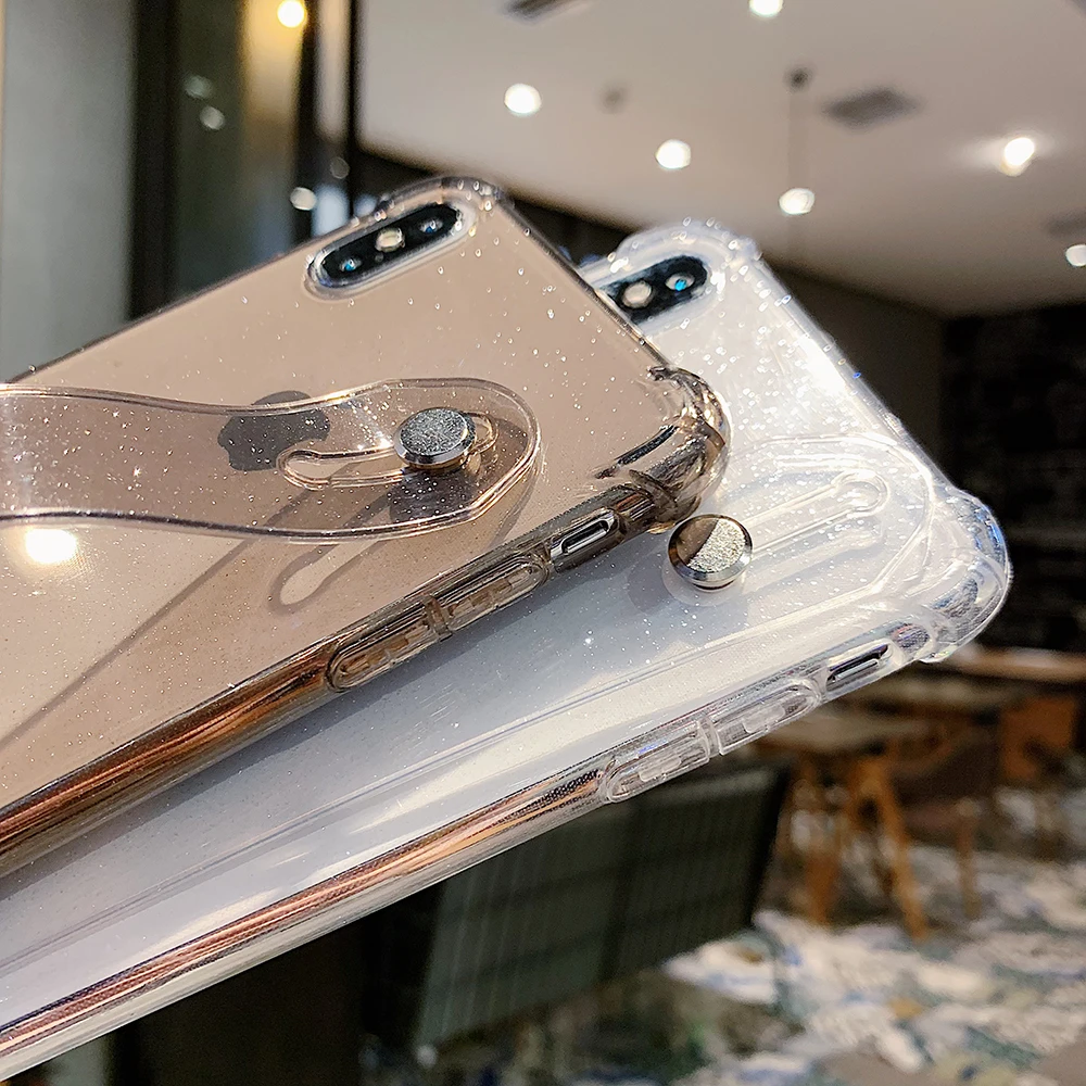 Блестящий чехол для телефона iPhone 11 X XR XS Max 8 7 Plus 6 6S Plus Блестящий Прозрачный мягкий силиконовый браслет задняя крышка
