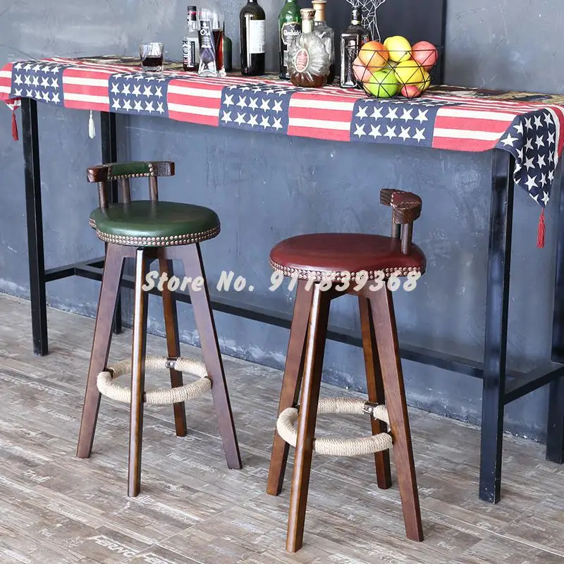 Барный стул из массива дерева высокий табурет Ретро американские барный