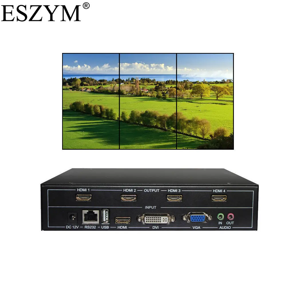 ESZYM 4 Channel TV Video Wall Controller 2x2 1x3 1x2 HDMI-Compatible DVI VGA USB Video Processor