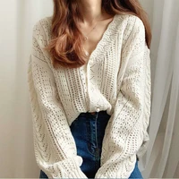 spring autumn korean female clothing vintage hollow out open stitch sweater women tricot long sleeve loose sueters de mujer