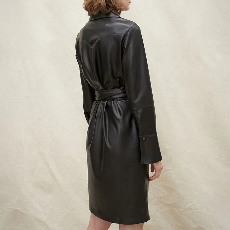 Платье на шнуровке из искусственной кожи платье для женщин с длинными рукавами и