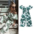 Модный комбинезон для девочек с принтом зеленых листьев, одежда для девочек, летняя одежда, детская одежда