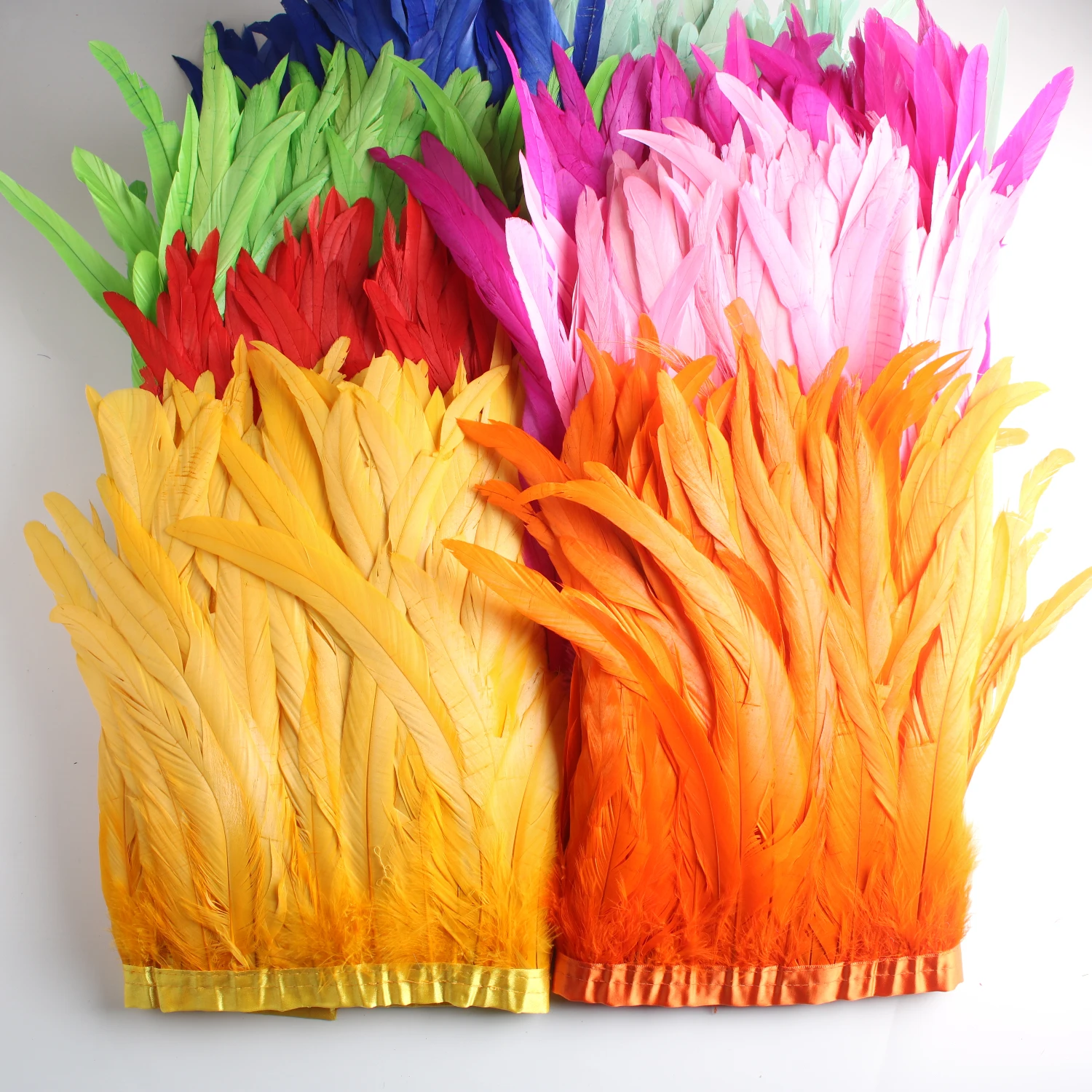 

2 Yards/lot Rooster Tail Feathers Trim 30-35cm Width Feather Ribbon Dress Skirt Costumes Plumes Fringe Trims Diy