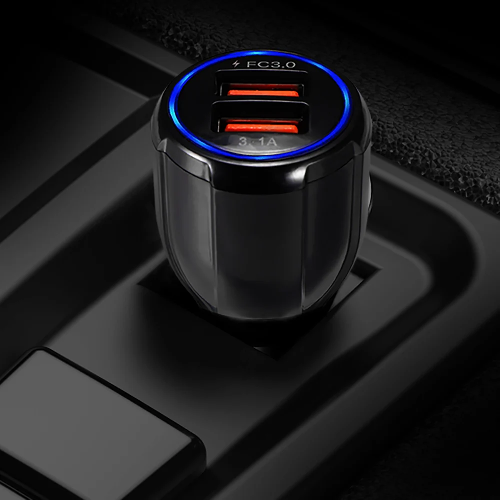 Автомобильное зарядное устройство двойной USB выход QC3.0 силовой светильник 3.1A Быстрая зарядка для IPhone 7 8 X устройства быстрой зарядки для S6 S5 Xiaomi Mi A1