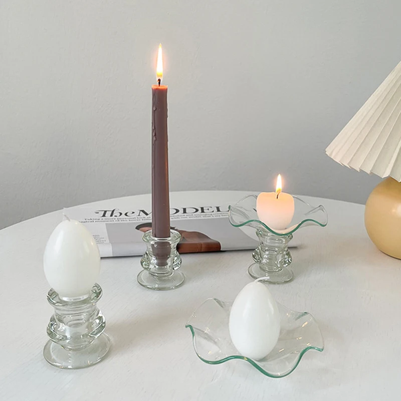 Стеклянная волнистая тарелка искусственное яйцо свеча чайная колонка