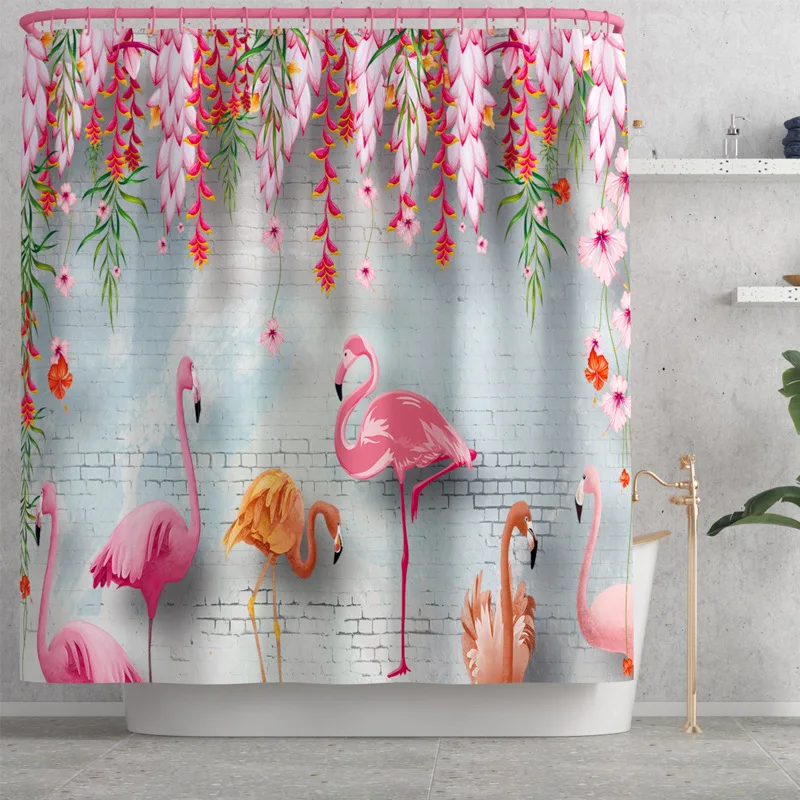 flamingo printing bath mat and shower curtain water absorbent bathroom carpet rug home decor toilet mat non slip floor rug set free global shipping