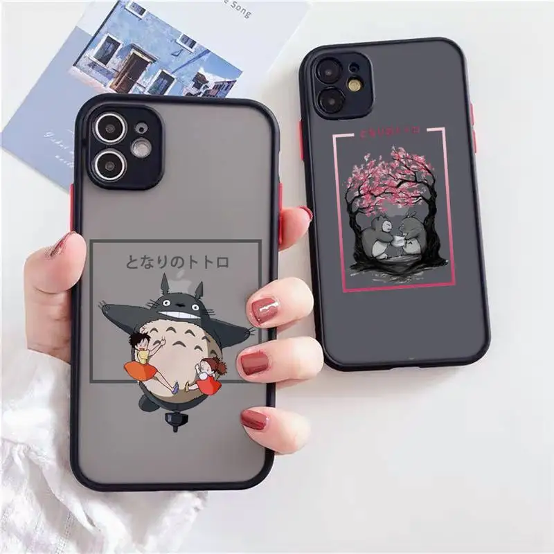 

My Neighbor Totoro Phone Case Matte Transparent for iPhone 7 8 11 12 s mini pro X XS XR MAX Plus Clear mobile bag art aesthetic