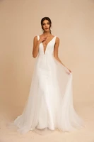 2020 v neck wedding dresses simple deep v back wedding dress vestido de noiva praia custom made