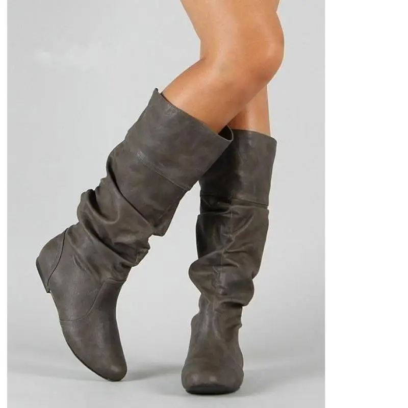 Round Toe Mid-calf Boots Women Rubber Slip On Short Plush Flat Boots For Women Botas Fashion Short Boots For Women Shoes Autumn