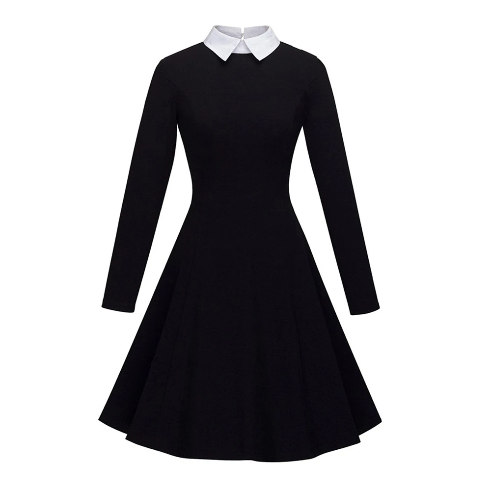 Женское винтажное офисное платье Joineles черное в стиле ретро с круглым воротником