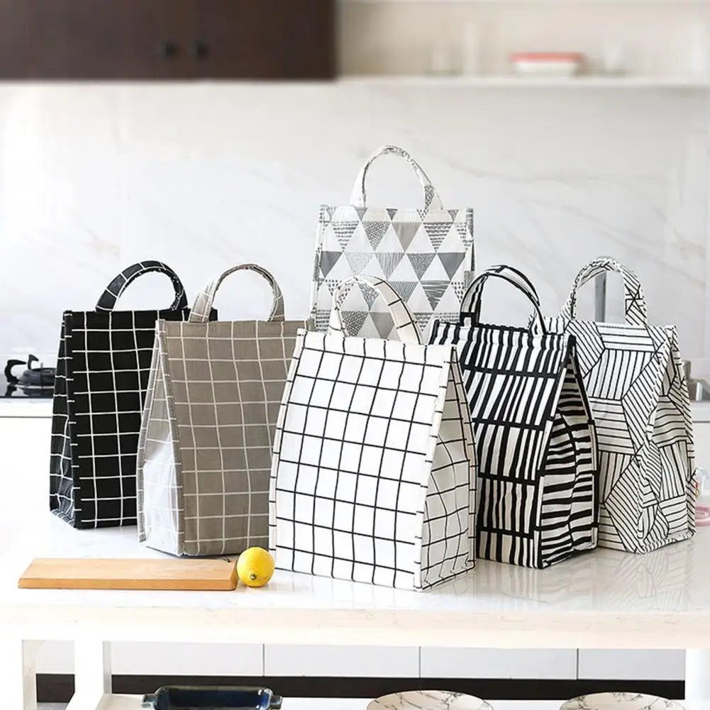 

Portable Thermal Lunch Bag Food Cooler Box Waterproof Striped Insulated Handbag