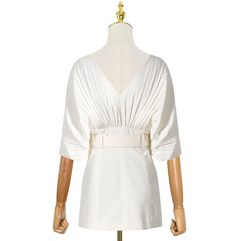 

Casual White Sashes Slim Dress For Women V Neck Long Sleeve High Waist Mini Dresses Females 2021 Spring Fashion New